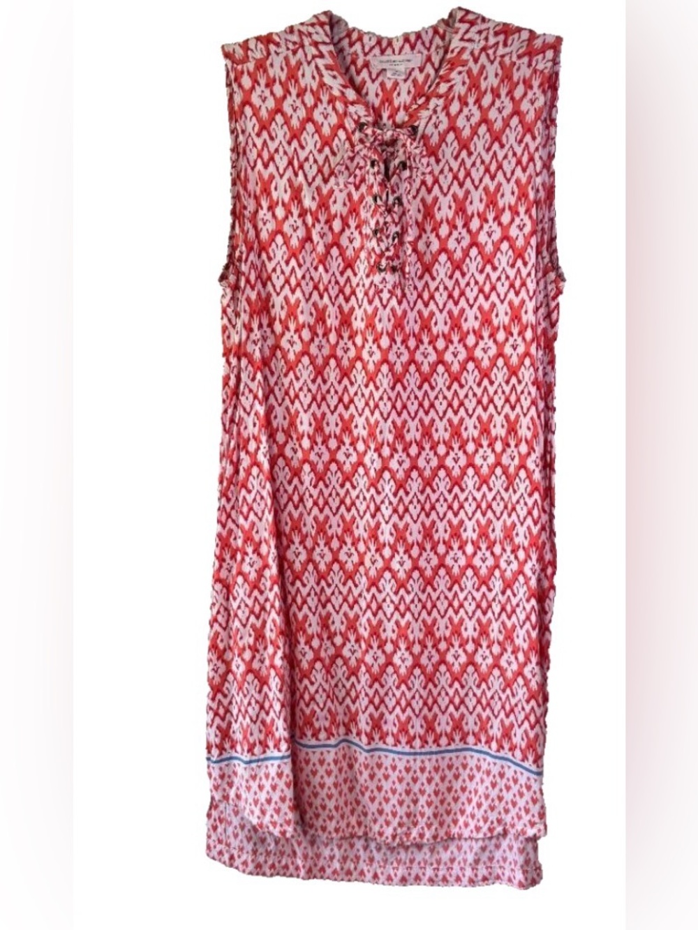 NWT beachlunchlounge Sleeveless Red and White Patterned Tunic with Neck Tie